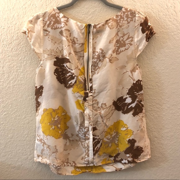 Halogen yellow brown flower capsleeve Top Sz med - Picture 3 of 7